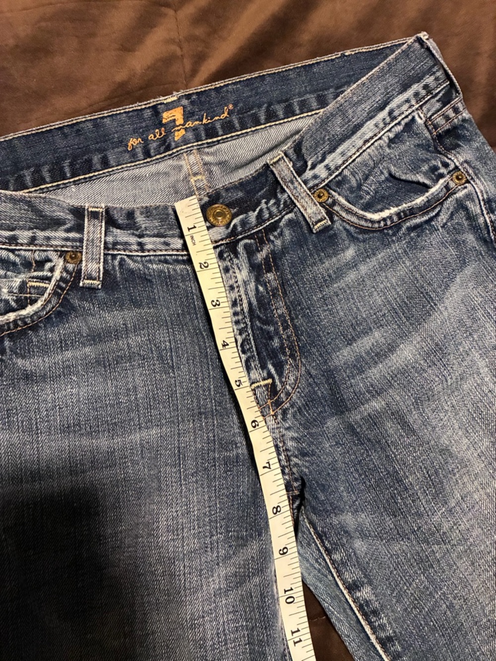 7 for all Mankind brand, size 27, 100% cotton, flare, distressed denim jeans - Picture 5 of 15